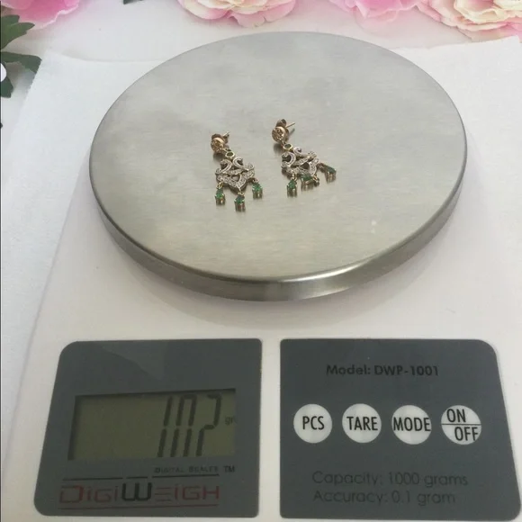14k, Rare Tsavorite Green Garnet Chandelier Earrings.